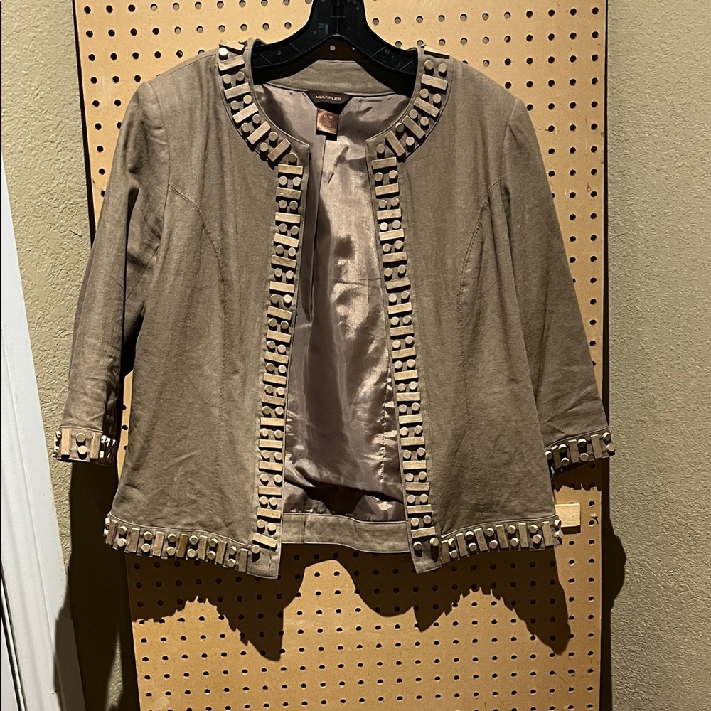 Multiples Brown Blazer with Studded Trim